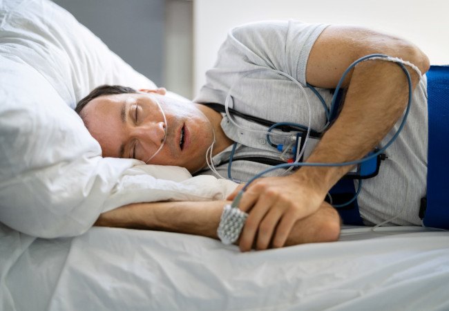 Man undergoing a sleep test